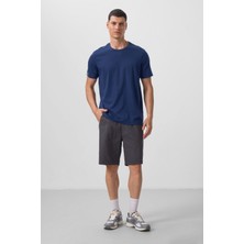 Tommy Life İndigo Erkek Basic Kısa Kol Standart Kalıp O Yaka T-shirt - 87911