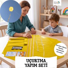Gülen Uçurtma / D-Monte Naylon Altıgen Uçurtma Yapım Seti - Ahşap Çıtalı (Orta Boy)