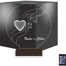 Luvivia Sevgiliye Hediye Kalp Elele Kişiye Özel 3D Lamba - Masa Gece Lambası