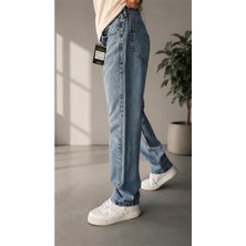 Lyvens Erkek Bluemavi Taşlamalı Bol Paça Baggy Jeans