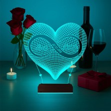 Luvivia Kalp Sonsuzluk Sevgiliye Hediye Kişiye Özel 3D Lamba - Masa Gece Lambası