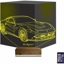 Luvivia Spor Araba Ferrari Kişiye Özel 3D Lamba - Masa Gece Lambası
