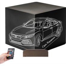 Luvivia Honda Civic Tasarım Spor Araba Kişiye Özel 3D Lamba - Masa Gece Lambası