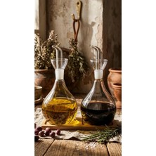 Lumindra 2li Düz Tombul Borosilikat Cam Yağdanlık ve Sirkelik Seti Bambu Standlı 750 ml