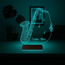 Luvivia Saksafon Müzik Nota Enstrüman Kişiye Özel 3D Lamba - Masa Gece Lambası