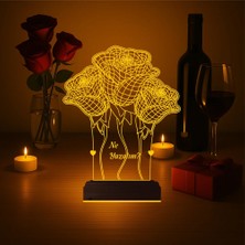 Luvivia Sevgiliye Hediye Gül Demeti Kişiye Özel 3D Lamba - Masa Gece Lambası