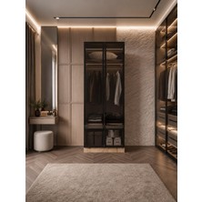 Afilli Ülgen 2 Kapaklı Giyinme Dolabı Tamamı Mdf LED Askı Borusulu Füme Camlı