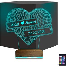Luvivia Kalp Sevgiliye Hediye Kişiye Özel 3D Lamba - Masa Gece Lambası