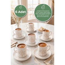 Evonita 6 Kişilik 12 Parça Kahve Fincanı Seti Hayat Ağacı Gold Porselen Türk Kahvesi Fincan Takımı