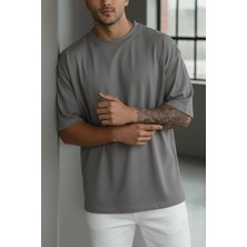 Teenage Millionaire Erkek Gri Basic Düz Baskısız Oversize Salas Boyfriend T-Shirt