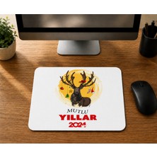 Mor Mürekkep Mutlu Yıllar 2024 Geyik - Baskılı Mouse Pad