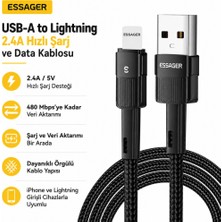 Essager Usb-A To Lightning 2.4A Hızlı Şarj ve Data Kablosu – 480 Mbps Veri Aktarımı – Dayanıklı Örgülü Kablo