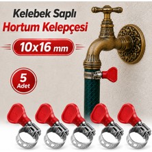 Badem10 [5 Adet] 10X16 mm Kelebek Saplı Hortum Kelepçesi Vidalı Paslanmaz Çelik Ayarlanabilir Boru Klipsi