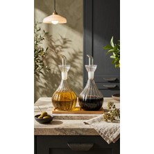 Lumindra 2 Adet 900 ml Borosilikat Tombul Çizgili Cam Yağdanlık ve Bambu Stant– Yağlık Sirkelik Seti