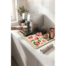 Valerine Life Kahve Espresso Makinesi Matı 35X45CM Çaycı Pad Su Geçirmez Pembe Kahve Bahçesi
