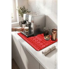 Valerine Life Kahve Espresso Makinesi Matı 35X45CM Çaycı Pad Su Geçirmez Kırmızı Kahve Şeritleri