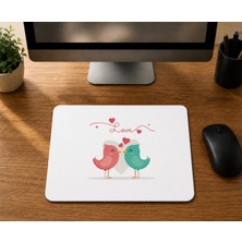 Mor Mürekkep Love Kuşlar - Baskılı Mouse Pad