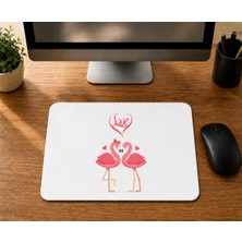Mor Mürekkep Love Flamingolar - Baskılı Mouse Pad