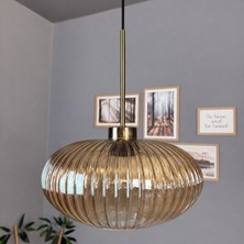 Bamyum Elegant Cam Bal Rengi Tekli Avize Ince Eskitme Başlık Sarkıt Lamba Restoran Salon Aydınlatma