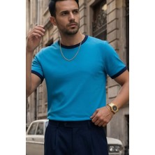 Teenage Millionaire Erkek Mavi Renkli Tişört Bisiklet Yaka Kol Garnili Regular T-Shirt