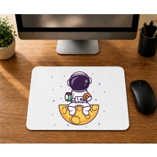 Mor Mürekkep Astronot Kahve Saati Tasarım - Baskılı Mouse Pad