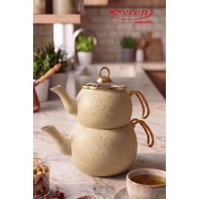 EVREN MUTFAK Krem Küre Granit Çaydanlık Takımı Aile Boy (1,6+3 Lt)