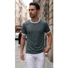 Teenage Millionaire Erkek Petrol Yeşili Renkli Tişört Bisiklet Yaka Kol Garnili Regular T-Shirt