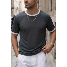 Teenage Millionaire Erkek Gri Renkli Tişört Bisiklet Yaka Kol Garnili Regular T-Shirt