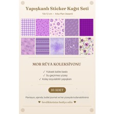 MindPad Studio 10'lu Mor Renkli Arka Plan Desenli Yapışkanlı Çıkartma Kağıt Seti - 10X12 cm Scrapbook Süsleme Çıkartmaları, Ajanda, Bullet Journal, Lila Renkli Sticker, Lavanta