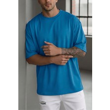 Teenage Millionaire Erkek Mavi Basic Düz Baskısız Oversize Salas T-Shirt