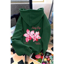 Oksit Sunny Day Botanical Sırt Baskılı Oversize Kapüşonlu Sweatshirt | Çiçek Desenli Şardonlu Kumaş Hoodie