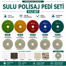Mays Sulu Polisaj Pedi 100 mm 5'li Set 50-100-200-400-800 No Mermer Granit Porselen Kuvars Parlatma Pedi