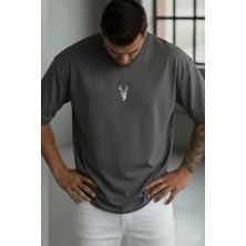 Millionaire Erkek Füme Geyik Baskılı Oversize Fit Bol Geniş Kalıp Salaş Kesim T-Shirt