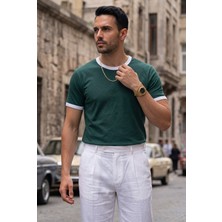Teenage Millionaire Erkek Nefti Yeşil Renkli Tişört Bisiklet Yaka Kol Garnili Regular T-Shirt