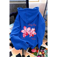 Oksit Sunny Day Botanical Sırt Baskılı Oversize Kapüşonlu Sweatshirt | Çiçek Desenli Şardonlu Kumaş Hoodie