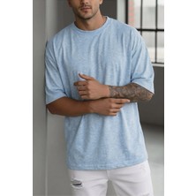 Teenage Millionaire Erkek Mavi Melanj Basic Düz Baskısız Oversize Salas T-Shirt