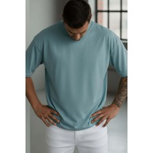 Teenage Millionaire 1 Adet Erkek Turkuaz Basic Düz Baskısız Oversize Salas Loose Fit T-Shirt