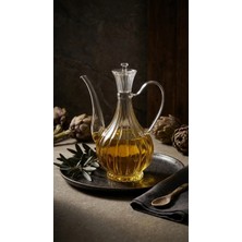 Lumindra Cam Yağdanlık 750 ml Glory Çizgili Borosilikat Sirkelik – El Üretimi Yağ, Sirke ve Sos Şişesi Çizgil
