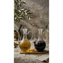 Lumindra Cam Yağdanlık 750ML+750 ml Glory Çizgili Bambu Stantlı Borosilikat Sirkelik – El Üretimi Yağ, Sirke
