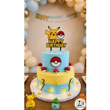DIGIARTISAN3D Pokemon Pikachu Tasarımlı Happy Birthday Pasta Süsü – 3D Baskı Doğum Günü Cake Topper