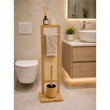 Lumindra Dikdörtgen Bambu Banyo Takımı Tuvalet Kağıtlığı ve Wc Fırça Seti
