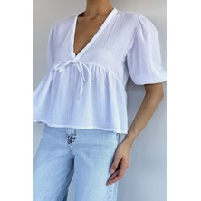 Gülseli Kadın V Yaka Müslin Kumaş Bluz P-00022603