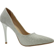 Esstii Stiletto Kadın 10 cm Topuklu Gümüş Simli Ayakkabı