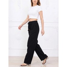 Kozz Style Kadın Pamuk Müslin Kumaş Bolpaça Pantolon Koyu Siyah