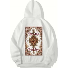 Brz Collection Unisex Oversize Threads Of Tradition Vintage Halı Motifli Hoodıe (Beyaz)