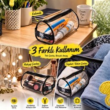 Multi Trendy Şeffaf Çok Amaçlı Kalemlik Makyaj ve Seyahat Çantası Einstein Desenli Fermuarlı Organizer