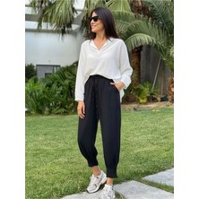 Kozz Style Siyah Paça Piliseli Crep Pantolon