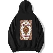 Brz Collection Unisex Oversize Threads Of Tradition Vintage Halı Motifli Hoodie Siyah