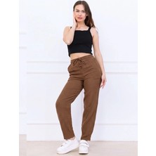 Kozz Style Kadın Kahve Müslin Pamuk Paça Pileli Pantolon