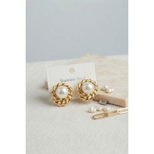Rafiel 316L Çelik Gold Renk Incili Model Kadın Küpe